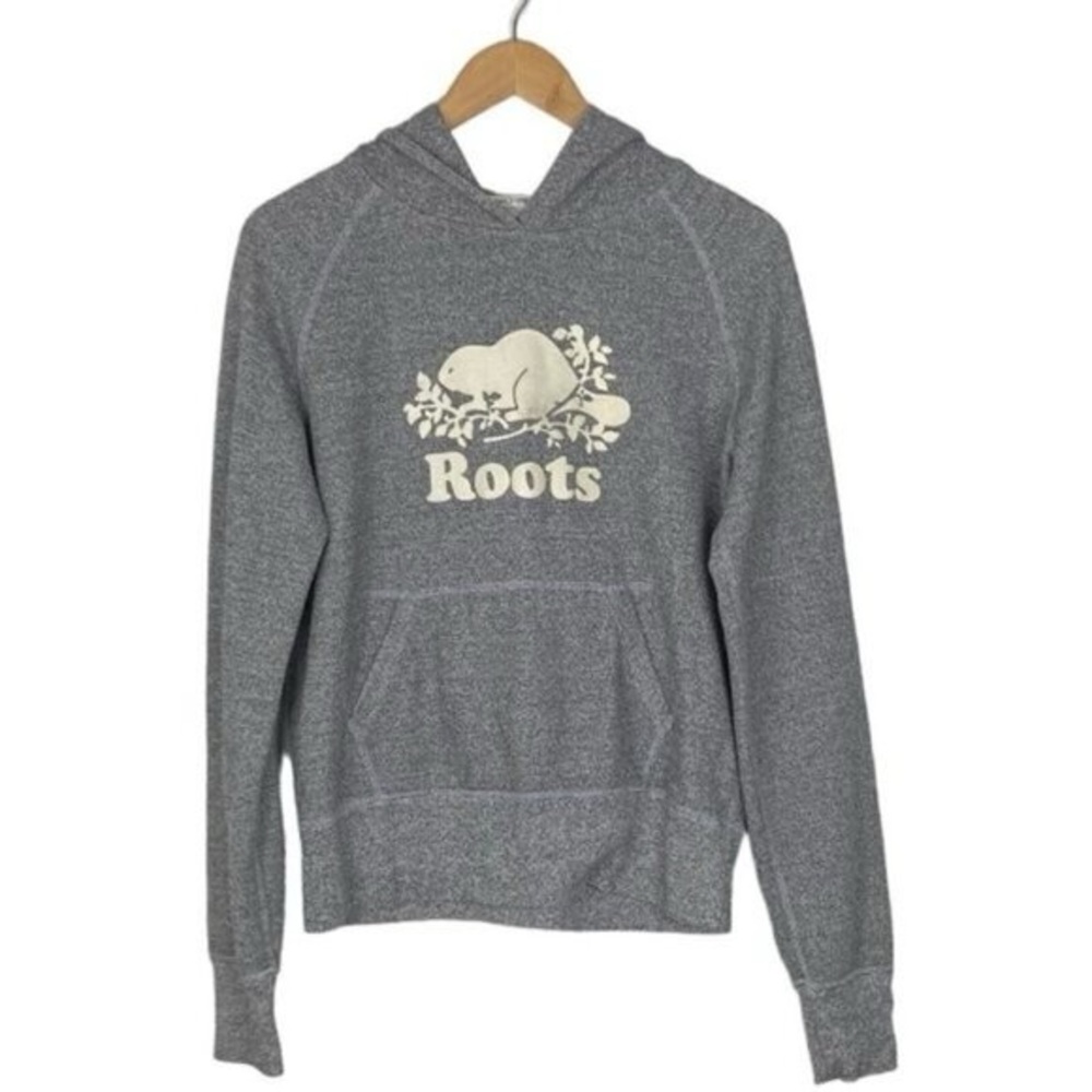 ROOTS Canada Womens Heather Grey Logo Kanga Maple Leaf Hoodie US M